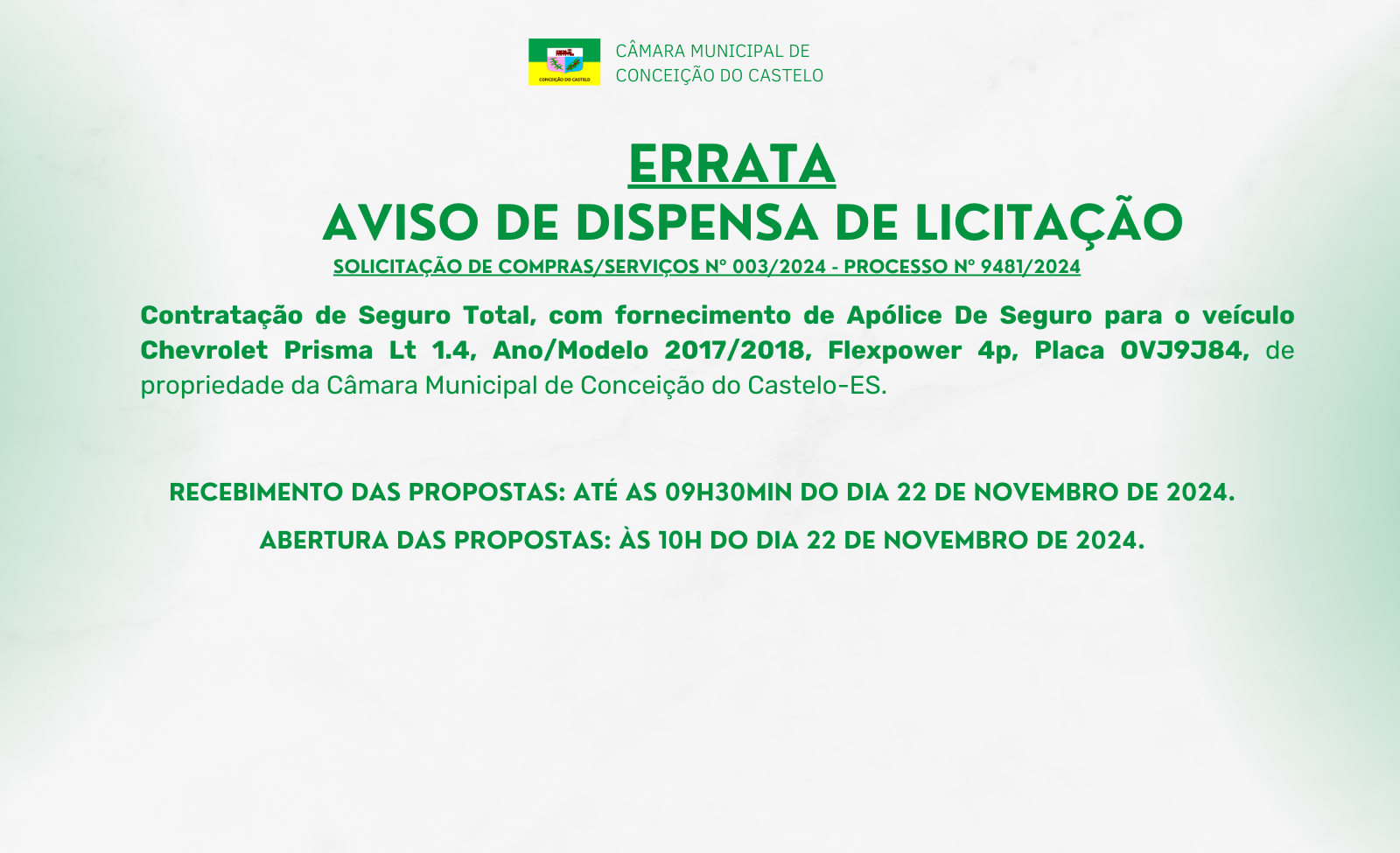 AVISO DE DISPENSA DE LICITAÇÃO Nº 010/2024